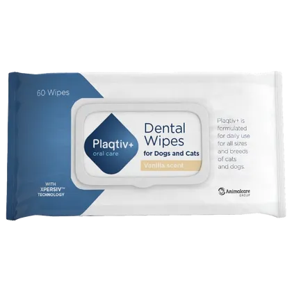 Plaqtiv+ Dental Wipes for Dogs & Cats Vanilla Scented Pack of 64