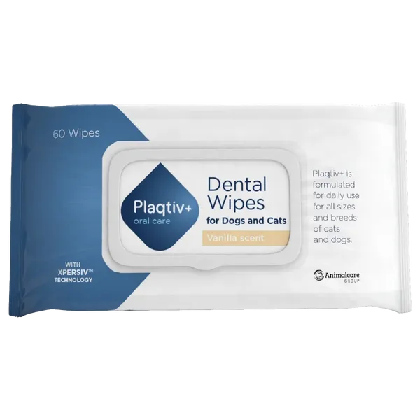 Plaqtiv+ Dental Wipes for Dogs & Cats Vanilla Scented Pack of 60