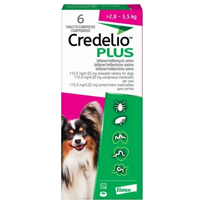 Credelio Plus 112.5mg / 4.22mg Chewable Tablets for Dogs Pack of 6