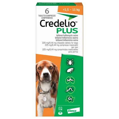 Credelio Plus 225mg / 8.44mg Chewable Tablets for Dogs Pack of 6