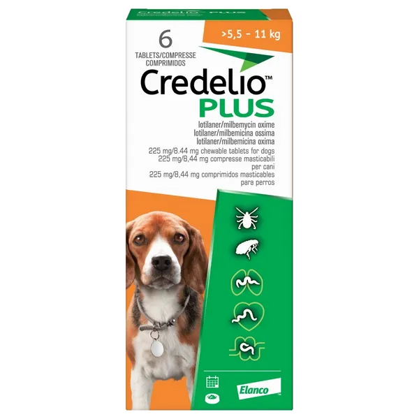 Credelio Plus 225mg / 8.44mg Chewable Tablets for Dogs Pack of 6