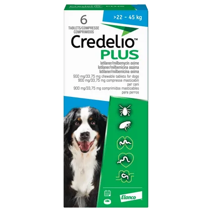 Credelio Plus 900mg / 33.75mg Chewable Tablets for Dogs Pack of 6