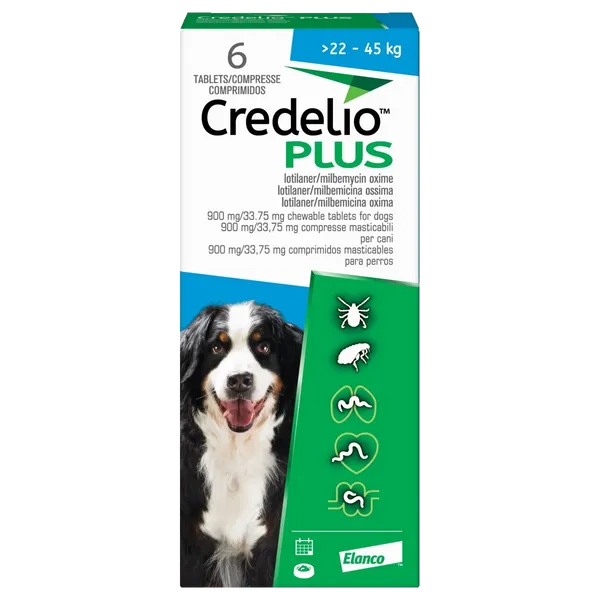 Credelio Plus 900mg / 33.75mg Chewable Tablets for Dogs Pack of 6