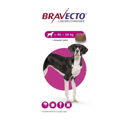 Bravecto 1 Tablet 1400mg for Extra Large (XL) Dogs 40 - 56kg