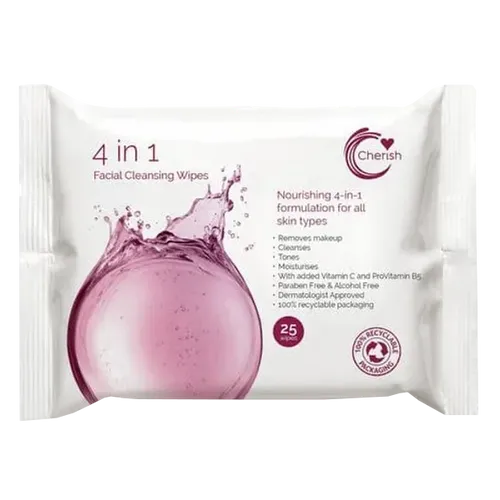 Cherish 4 in 1 Facial Cleansing Wipes Pack of 25