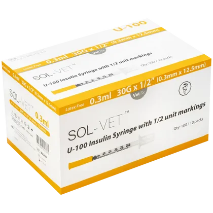 Sol-Vet 0.3ml U100 Insulin Syringes Pack of 100