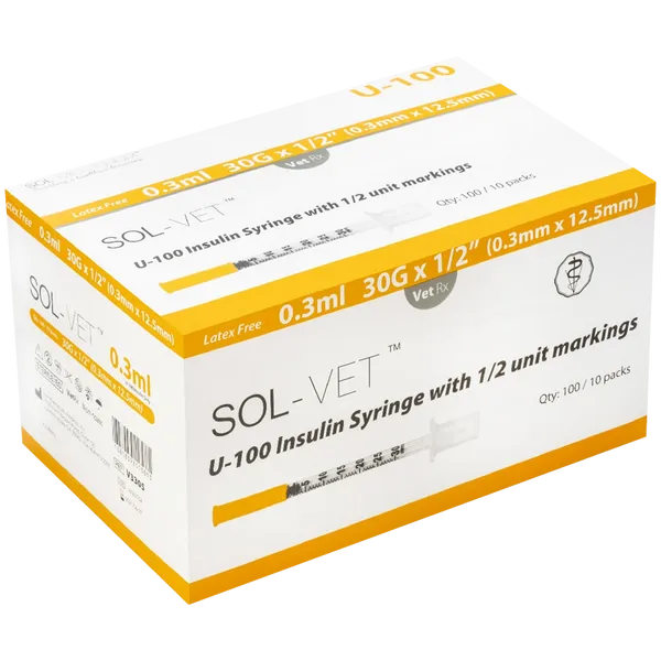 Sol-Vet 0.3ml U100 Insulin Syringes Pack of 100