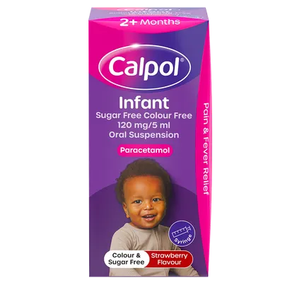Calpol Infant Suspension Sugar & Colour Free 2+ Months Strawberry Flavour 100ml