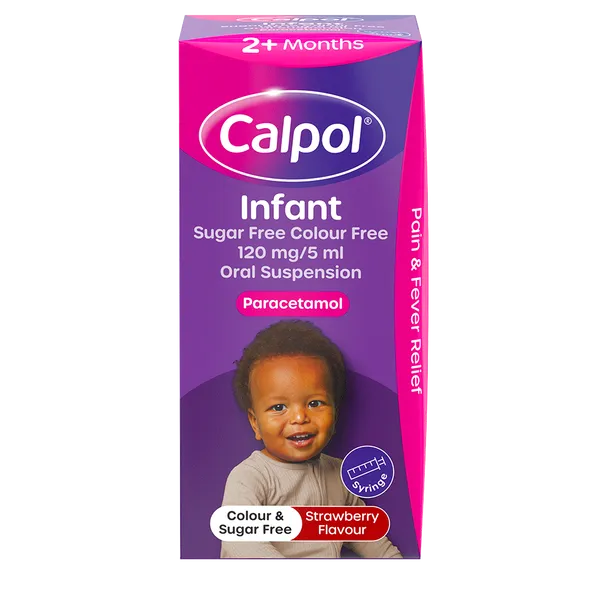 CALPOL® Infant Suspension Sugar & Colour Free Strawberry Flavour 2+ Months 100ml