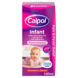 Calpol Infant Suspension Sugar & Colour Free 2+ Months Strawberry Flavour 100ml