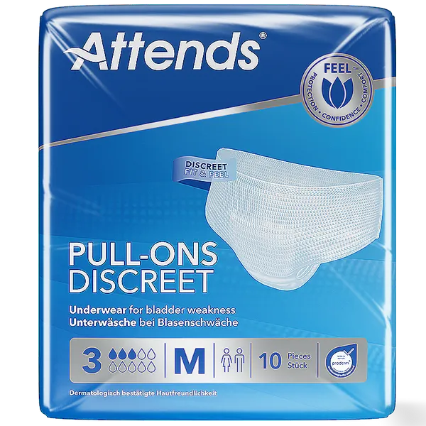 Attends Pull-Ons Discreet (Unisex)  Underwear 3 Medium Pack of 10