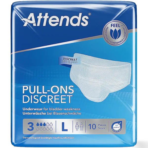 Attends Pull-Ons Discreet (Unisex) Underwear 3 Large Pack of 10