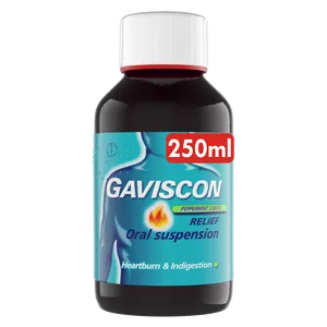 250ml bottle of Gaviscon Liquid Peppermint front view