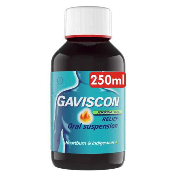 250ml bottle of Gaviscon Liquid Peppermint front view