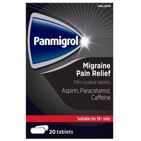 Box of 20 Panmigrol tablets front view