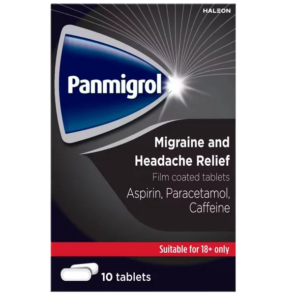 Box of 10 Panmigrol tablets front view