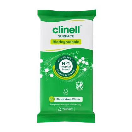 Clinell Biodegradable Surface Plastic-Free Wipes Pack of 60