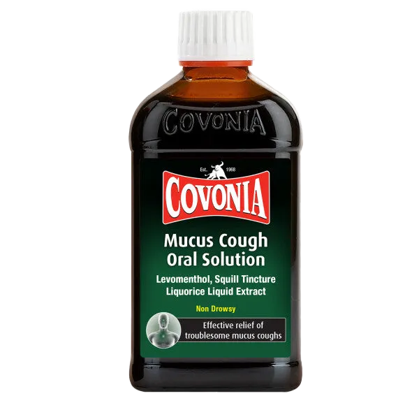 300ml bottle of Covonia mucus cough solution front view