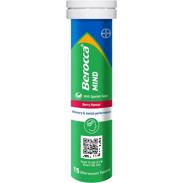 Tube of 15 Berocca Mind Berry tablets front view