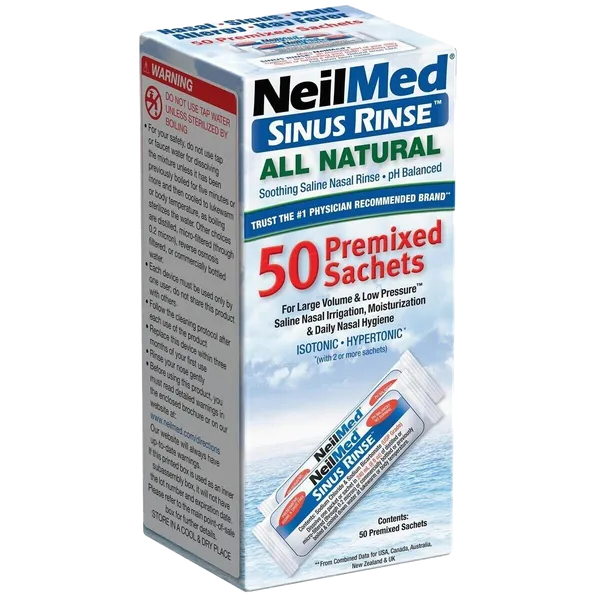 Box of 50 Neilmed sinus rinse refill sachets front view