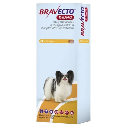 Bravecto TriUNO Chewable Tablet 50mg >2.5 – 5.0kg
