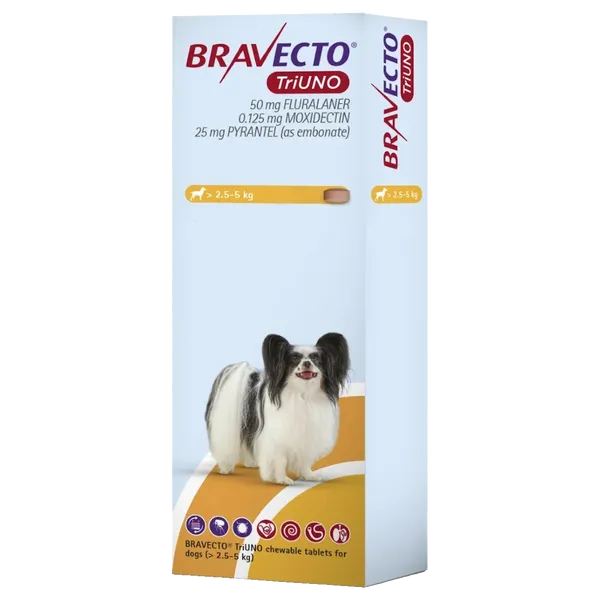 Bravecto TriUNO Chewable Tablet 50mg >2.5 – 5.0kg