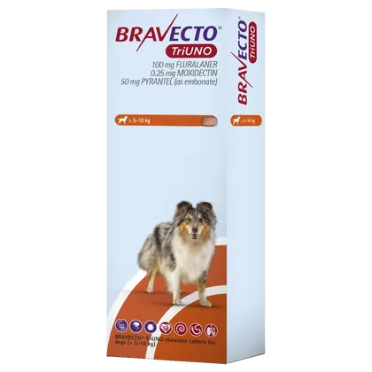 Bravecto TriUNO Chewable Tablet 100mg >5.0 – 10.0kg