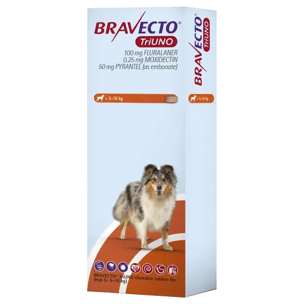 Bravecto TriUNO Chewable Tablet 100mg >5.0 – 10.0kg