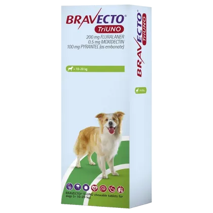Bravecto TriUNO Chewable Tablet 200mg >10.0 – 20.0kg