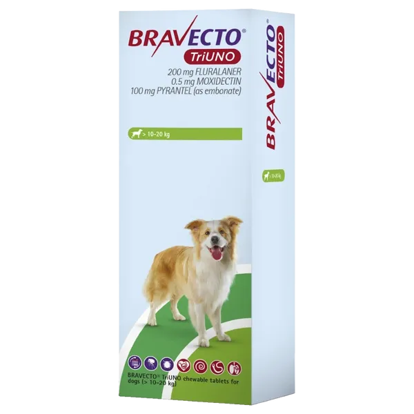 Bravecto TriUNO Chewable Tablet 200mg >10.0 – 20.0kg