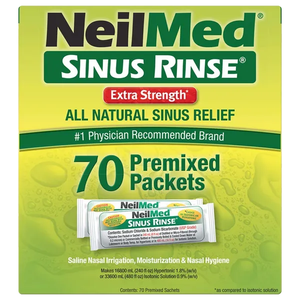 Box of 70 Neilmed sinus rinse extra strength packets front view