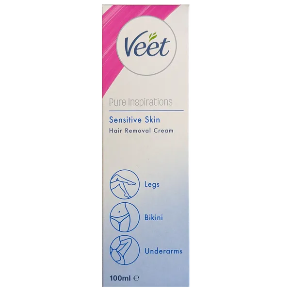 V100ml box of Veet Pure Inspirations Sensitive Skin Hair Removal Cream front view