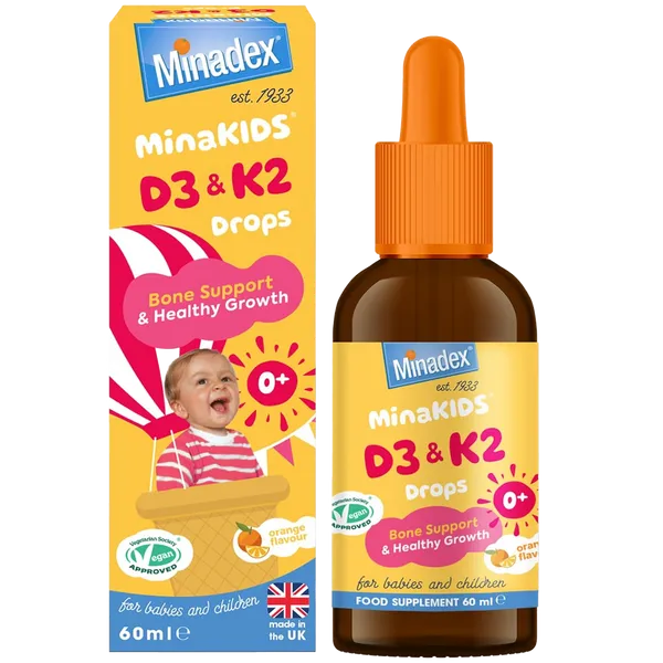Minadex Minadex MinaKIDS D3 & K2 Drops C Liquid Vitamins For Children 400iu D3 For Bone Immune Support Sugar Free Vegan Orange Flavour 60ml 2 Month Supply Made In Uk - View #3