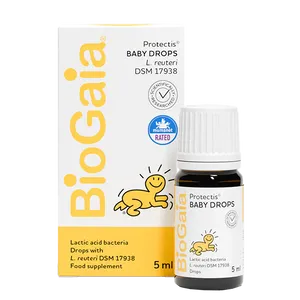 Box and dropper of BioGaia Protectis Baby Drops 5ml front view