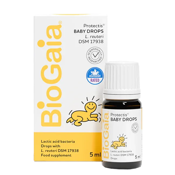 Box and dropper of BioGaia Protectis Baby Drops 5ml front view