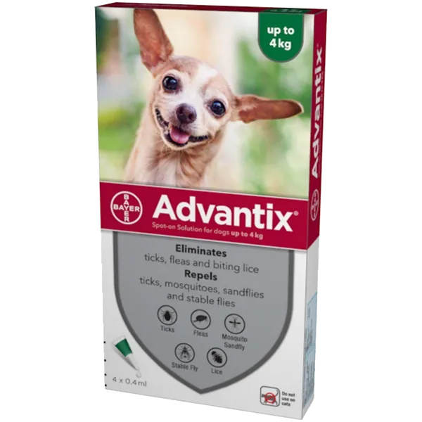 Advantix Spot-On Solution for Small Dogs (≤4kg) Pipettes Pack of 4
