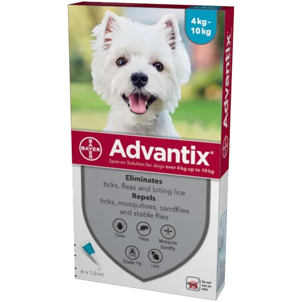 Advantix Spot-On Solution for Medium Dogs (4-10kg) Pipettes Pack of 4