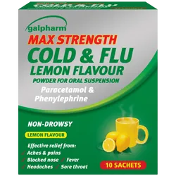 Max Strength Cold & Flu Sachets Lemon Pack of 10