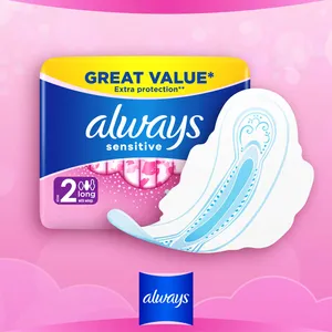 Always Sensitive Long (Size 2) Pads with Wings Pack of 12