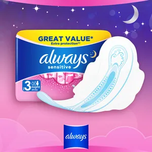 Always Sensitive Night (Size 3) Pads with Wings Pack of 10