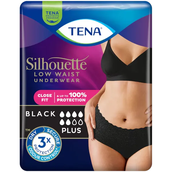 TENA Silhouette Low Waist Black Lady Pants Plus Large Pack of 10