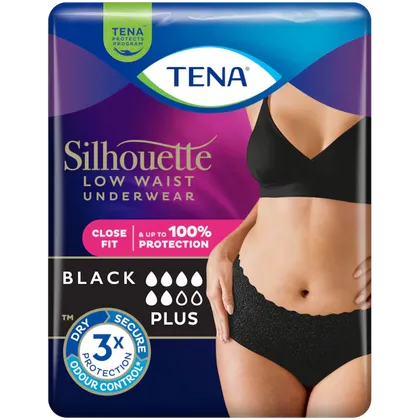 TENA Silhouette Low Waist Black Lady Pants Plus Medium Pack of 12