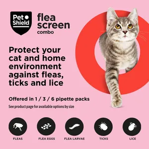 Pet Shield Flea Screen Combo Spot-On Flea & Tick Treatment for Cats Pack of 3