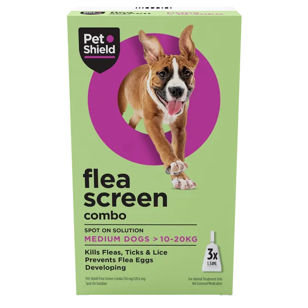 Pet Shield Flea Screen Combo Spot-On Flea & Tick Treatment for Medium Dogs 10 - 20 kg Pack of 3