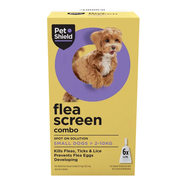 Pet Shield Flea Screen Combo Spot-On Flea & Tick Treatment for Small Dogs 2 - 10 kg Pack of 6
