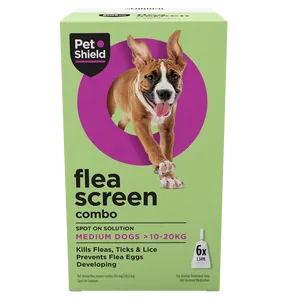 Pet Shield Flea Screen Combo Spot-On Flea & Tick Treatment for Medium Dogs 10 - 20 kg Pack of 6