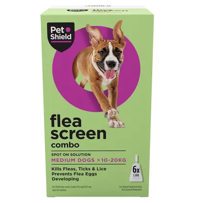Pet Shield Flea Screen Combo Spot-On Flea & Tick Treatment for Medium Dogs 10 - 20 kg Pack of 6