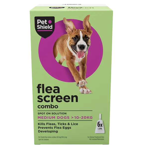 Pet Shield Flea Screen Combo Spot-On Flea & Tick Treatment for Medium Dogs 10 - 20 kg Pack of 6