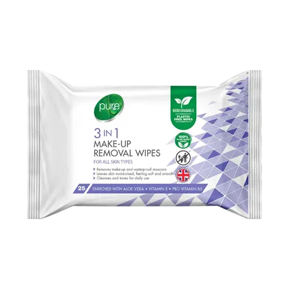 Pure 3-in-1 Make-Up Removal Wipes Pack of 25