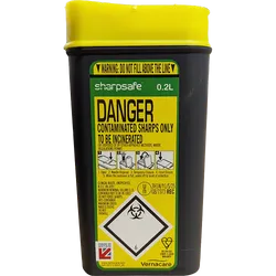 Sharpsafe 0.2L Grey Yellow Lid UK Sharps Bin